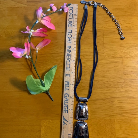 Chicos articulating silver tone pendant and double navy corded chain, 16-20 in - Picture 5 of 7